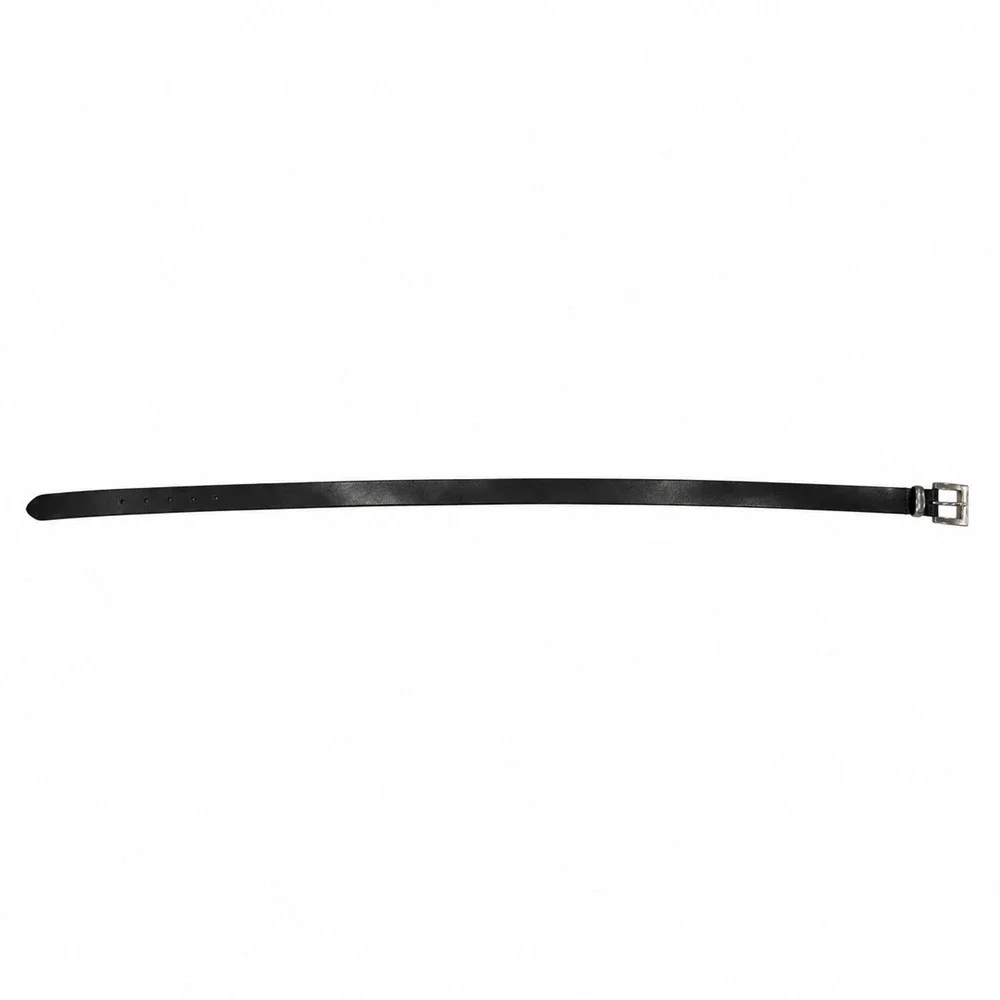 New York & Company Black Genuine Leather Belt Size L Made in Italy Silver